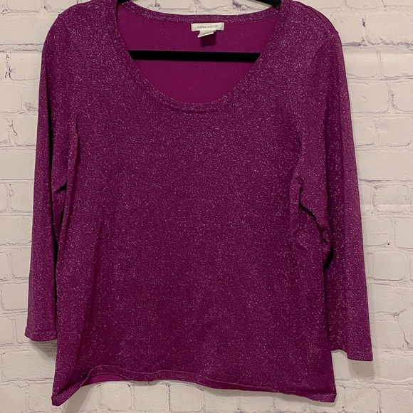Laura Ashley PURPLE METALLIC GLITTER SWEATER TUNIC TOP Scoop Neck Sz Large  EUC - Picture 2 of 6
